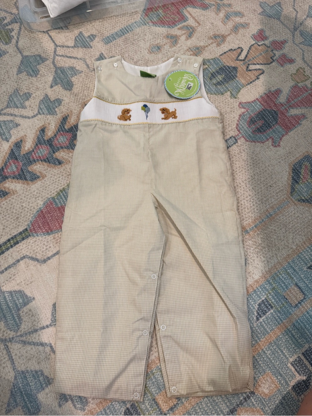Classic Whimsy Boys' Tan Check Longall with Birthday Dog Smock